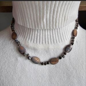 Chaps Gray Abalone and Mother of Pearl Beaded Necklace